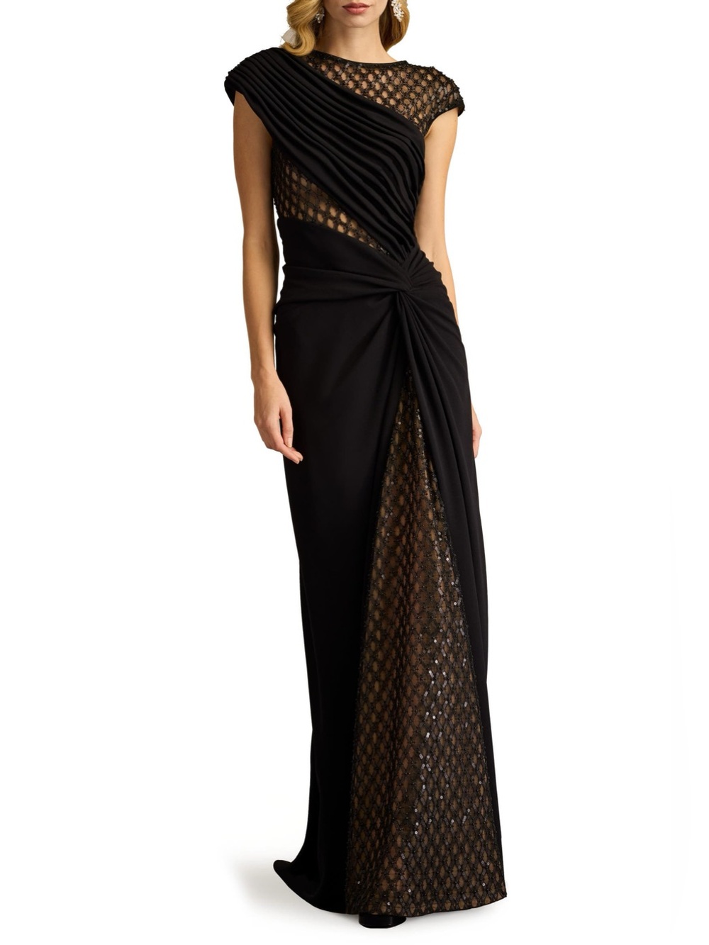 Tadashi Shoji Tadashi Shoji Jetta Peek-A-Boo Illusion Gown Black Size Large